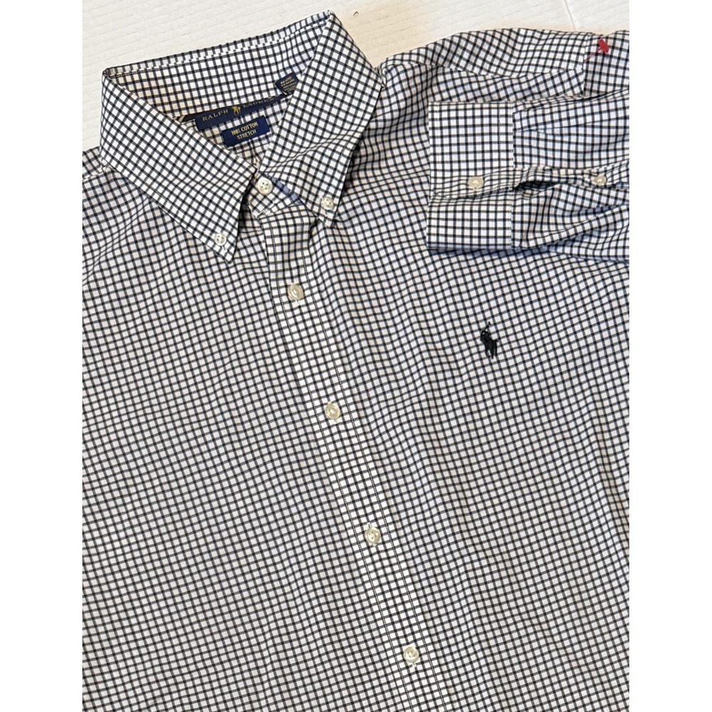 RALPH LAUREN - Men's Button Down Shirt - Black Gingham‎ Check Pony Logo - XL